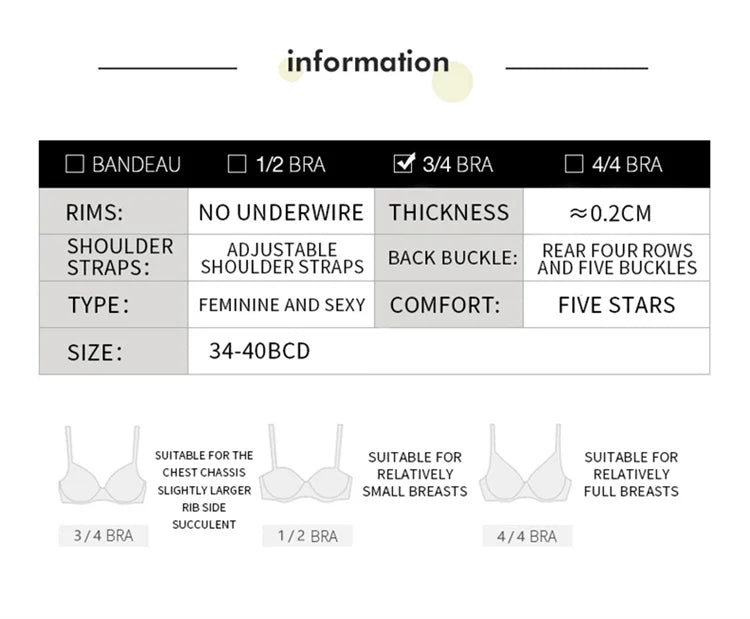 Women’s Lace Transparent Rabbit Ears Push-Up Bra – Soft, Thin, Wire-Free Bralette