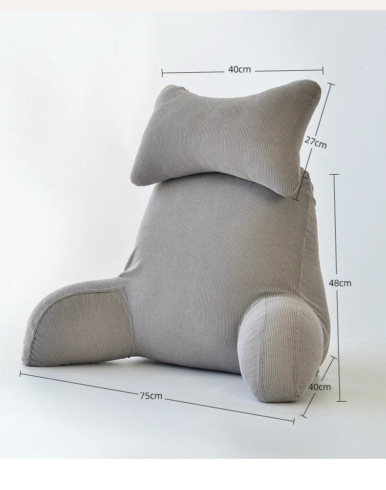 Reading Pillow Dark Grey Backrest with Arms Ultra-Comfy Removable Microplush Cover & Detachable Neck Roll