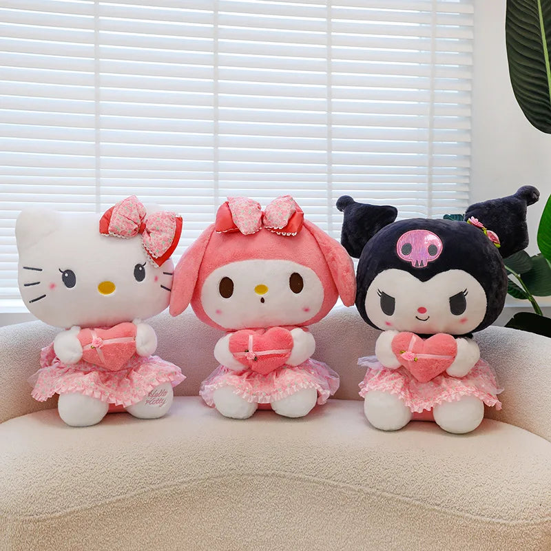 Kawaii Hello Kitty Plush Toy Cute Filled Doll for Kids Birthday Gift Lovely My Melody Kuromi Floral Stuffed Animal Soft Large