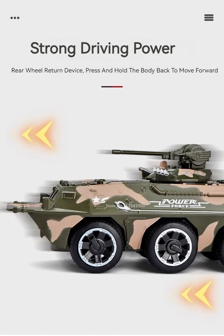 1:32 Scale Armored Personnel Carrier Model Car Toy Alloy Military Chariot Toy Models Music Light Pull Back Ornament Gift for