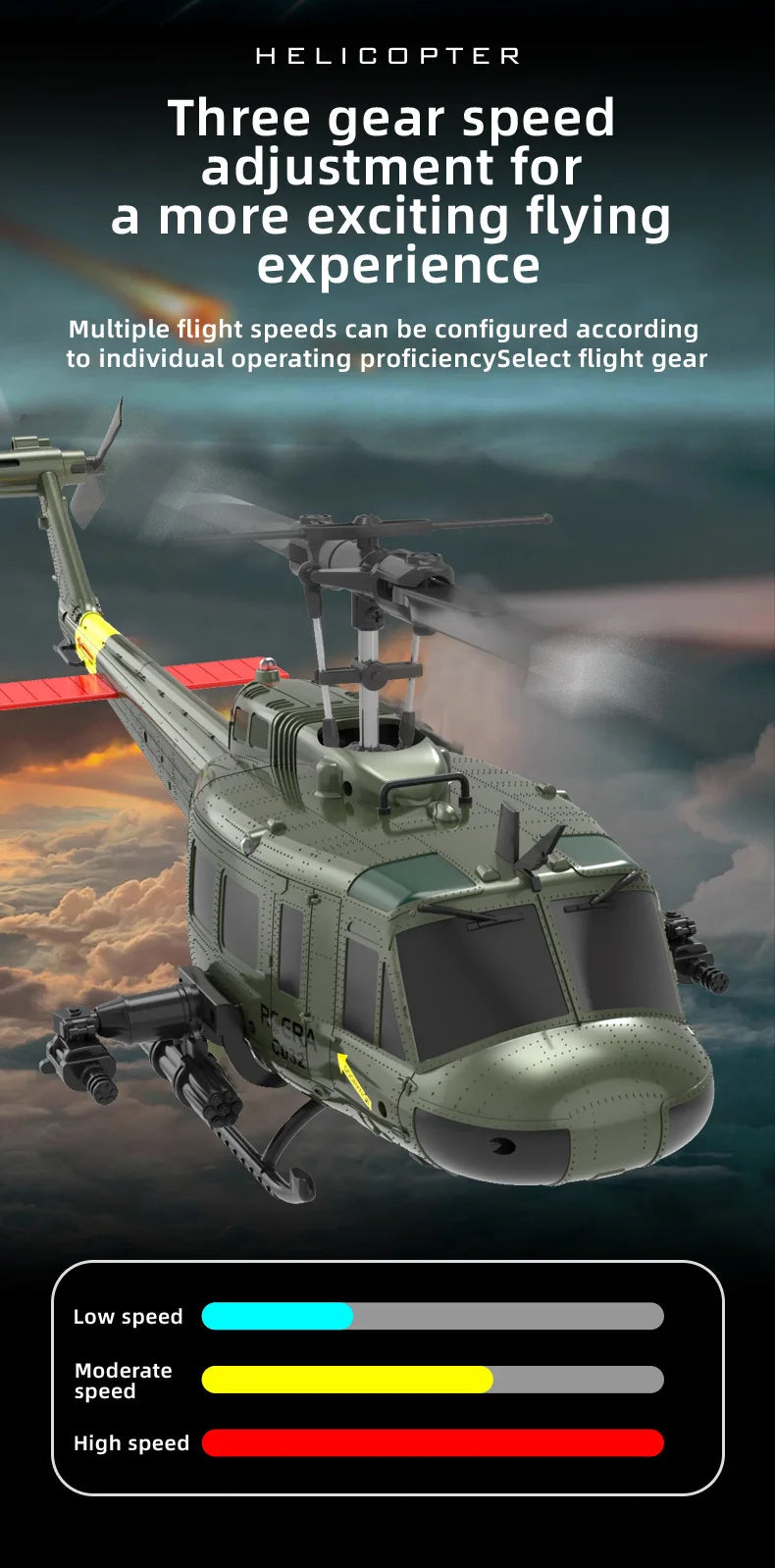 Uh-1 Huey Simulation 3d Six Way Aileron Free Reverse Flying Stunt Helicopter Electric Remote-Controlled Aircraft Model Toy