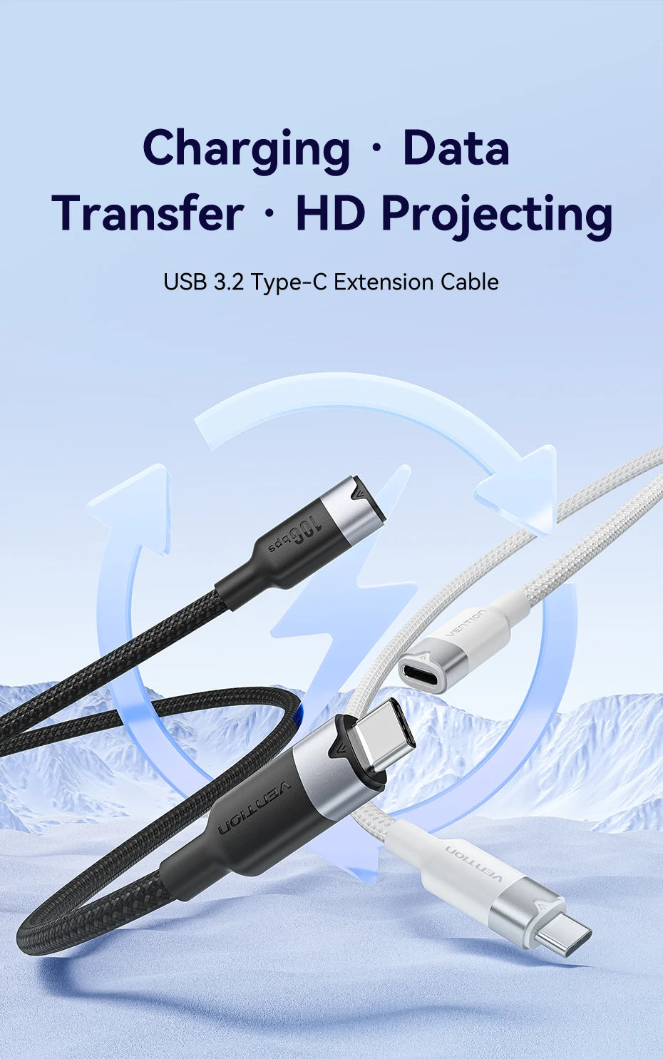 Type C Extension Cable 10Gbps 100W Fast Charging 4K USB C Gen 3.2 Extender Cord for Switch MacBook Pro Samsung Xiaomi