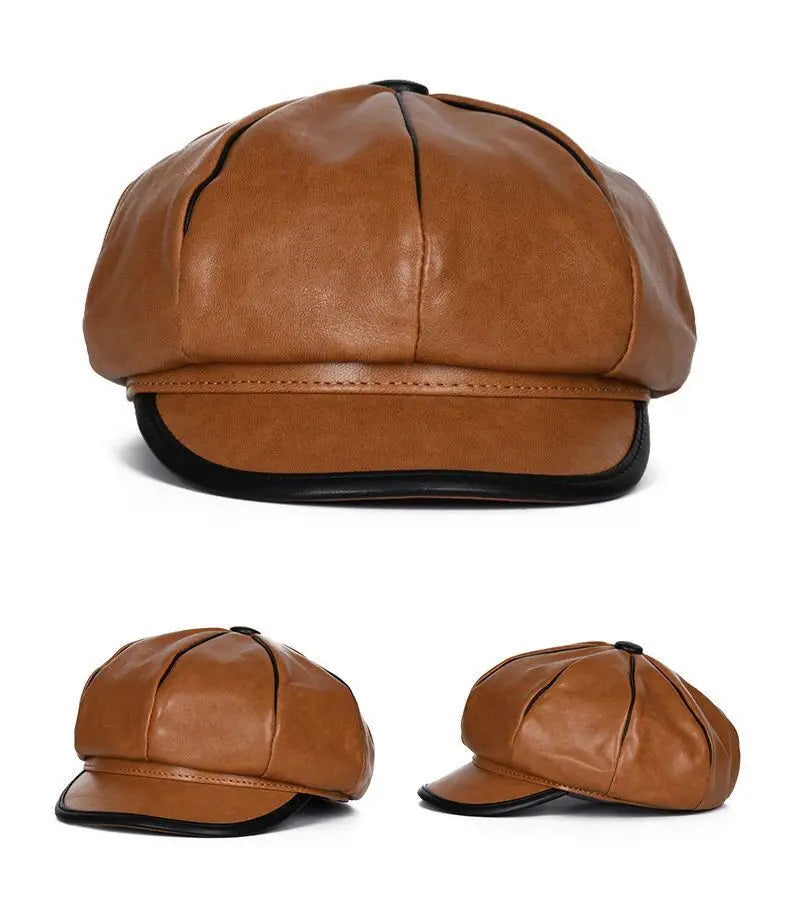 Beret Hats American/British Autumn/Winter Genuine Leather Retro Octagonal Caps Painter Warm