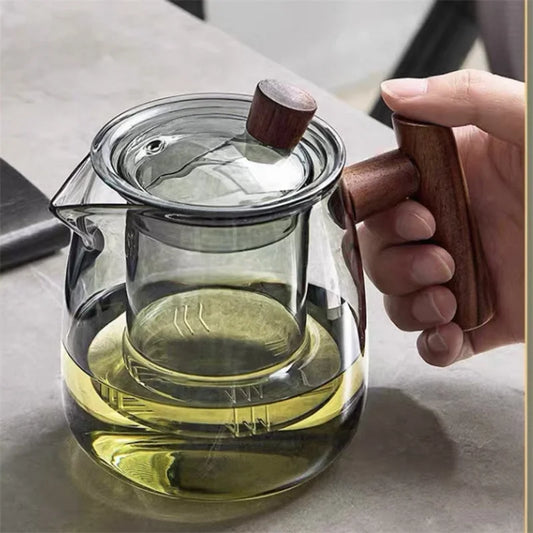 480ml Heat Resistant Glass Teapot with Wood Handle and Infuser