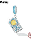 925 Sterling Silver Pink Heart Blue Tarot Cards Lovers Charm Pendants