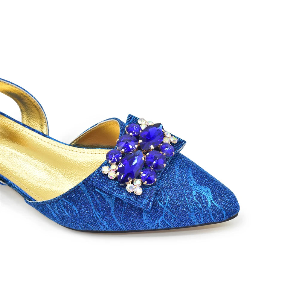 Women Shoes and Bags To Match Set Italy Lady Crystal Low Heels Pointed Toe Party Shoe and Bag African Women Ladies Wedding Pumps