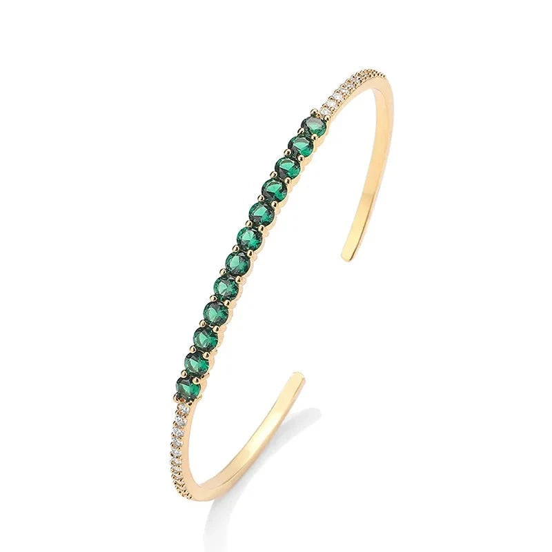 Green Zircon Cuff Bangles Bracelet for Women Oval Cubic Zirconia Gold Color Bracelets