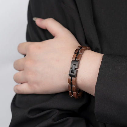 Bracelet Metal Stainless Steel Wood Strap Jewelry