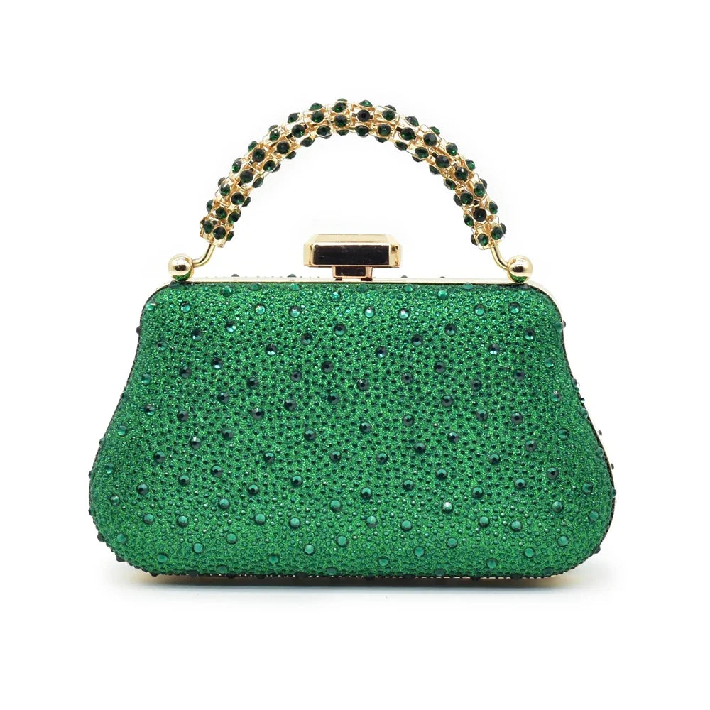 Italian Design Luxury Women's Pointed Toe Shoes Bag Set Full Diamond Decoration Party Women Shoes Fashion