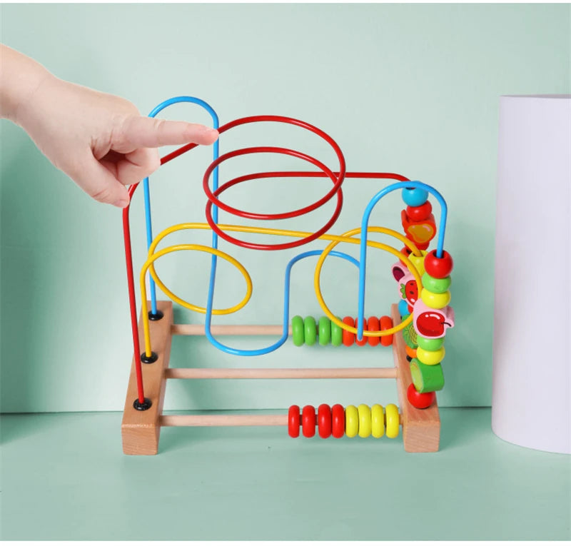 Montessori Wooden Toys Circles Bead Wire Maze Roller Coaster  Early Educational Puzzles Toy for  1 2 3 Years