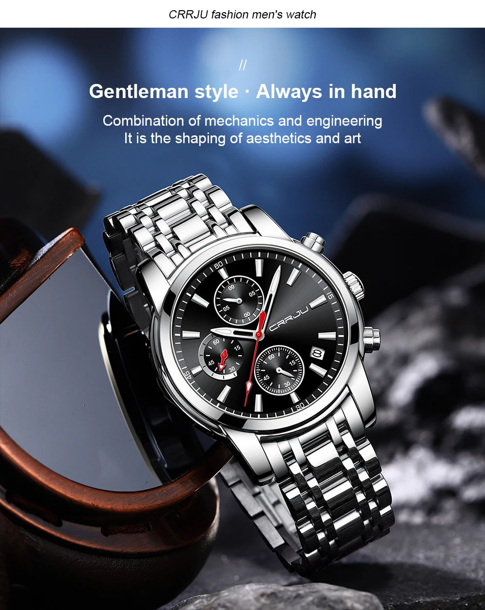 Men Watch Quartz Chronograph Full Steel Waterproof Wristwatch with Date