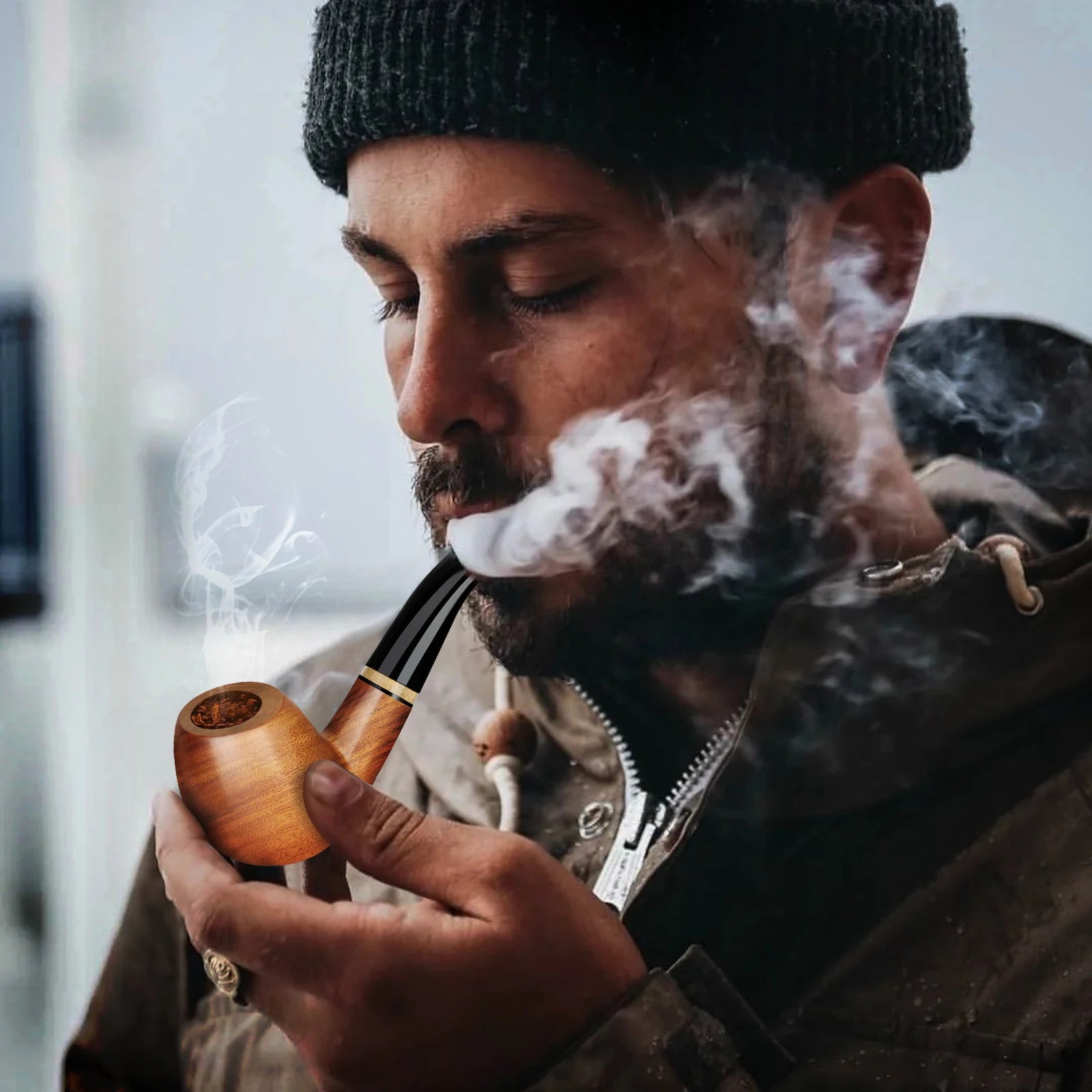 Tobacco Pipe Set Handmade Wooden Smoking Pipe with Accessories and Gift Box