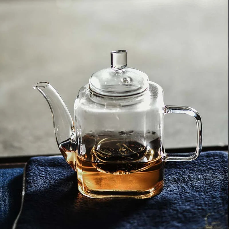 Japanese Style Handmade Heat Resistant Square Glass Teapot With Filter Liner Boiling Flower Tea Pot Kung FuTea Set Teaware