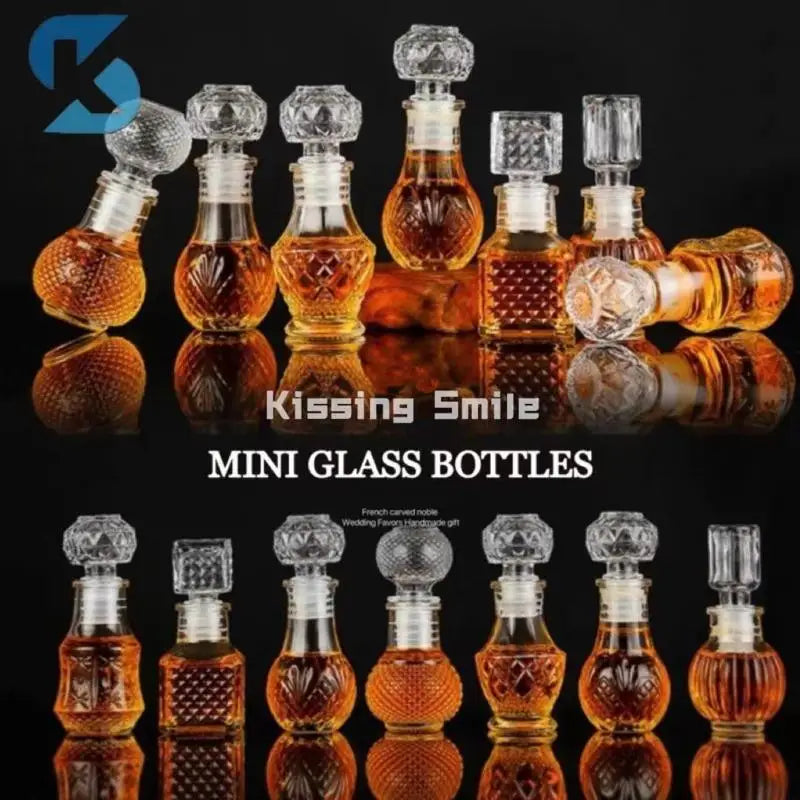 50ml 100ml 6pcs 12pcs Whisky Glass Liquor Bottle French Carved For Alcohol Wedding Gifts Wine Mini Container Storage Favour Set
