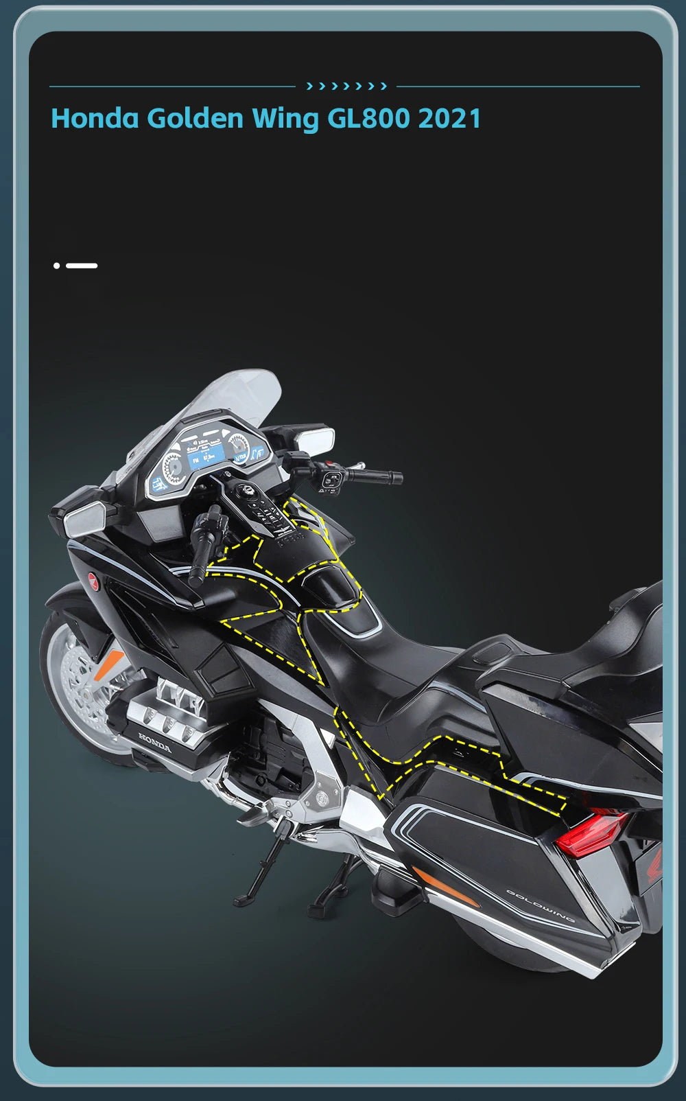 Diecast Honda Gold Wing GL1800 2021 Touring Motorcycle Model 1 to 11 Scale