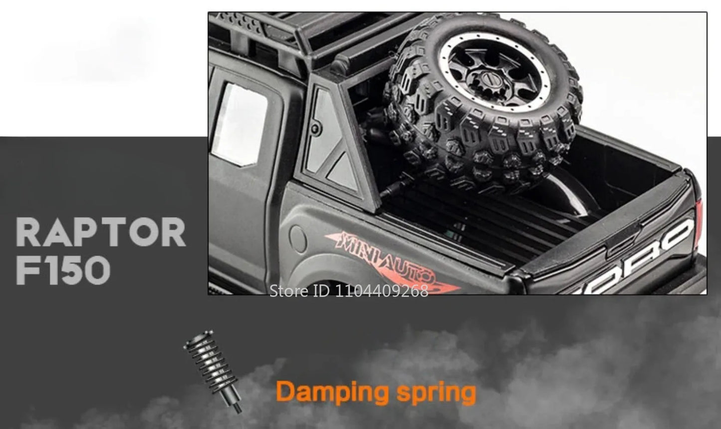 1:32 Scale Raptor F-150 BigFoot Pickup Car Model Toy Pull Back Sound&Light Off Road Truck Models Collection Gifts