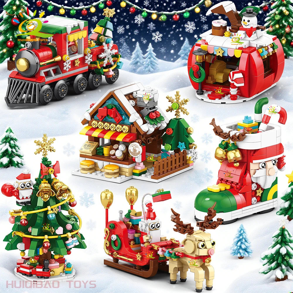 Christmas Tree Gingerbread Cafe Model Building Block DIY Elk Snowman Train Bricks Ornament Toys for  Adult Gift