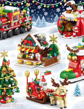 Christmas Tree Gingerbread Cafe Model Building Block DIY Elk Snowman Train Bricks Ornament Toys for  Adult Gift
