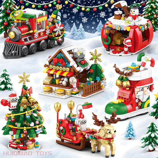 Christmas Tree Gingerbread Cafe Model Building Block DIY Elk Snowman Train Bricks Ornament Toys for  Adult Gift