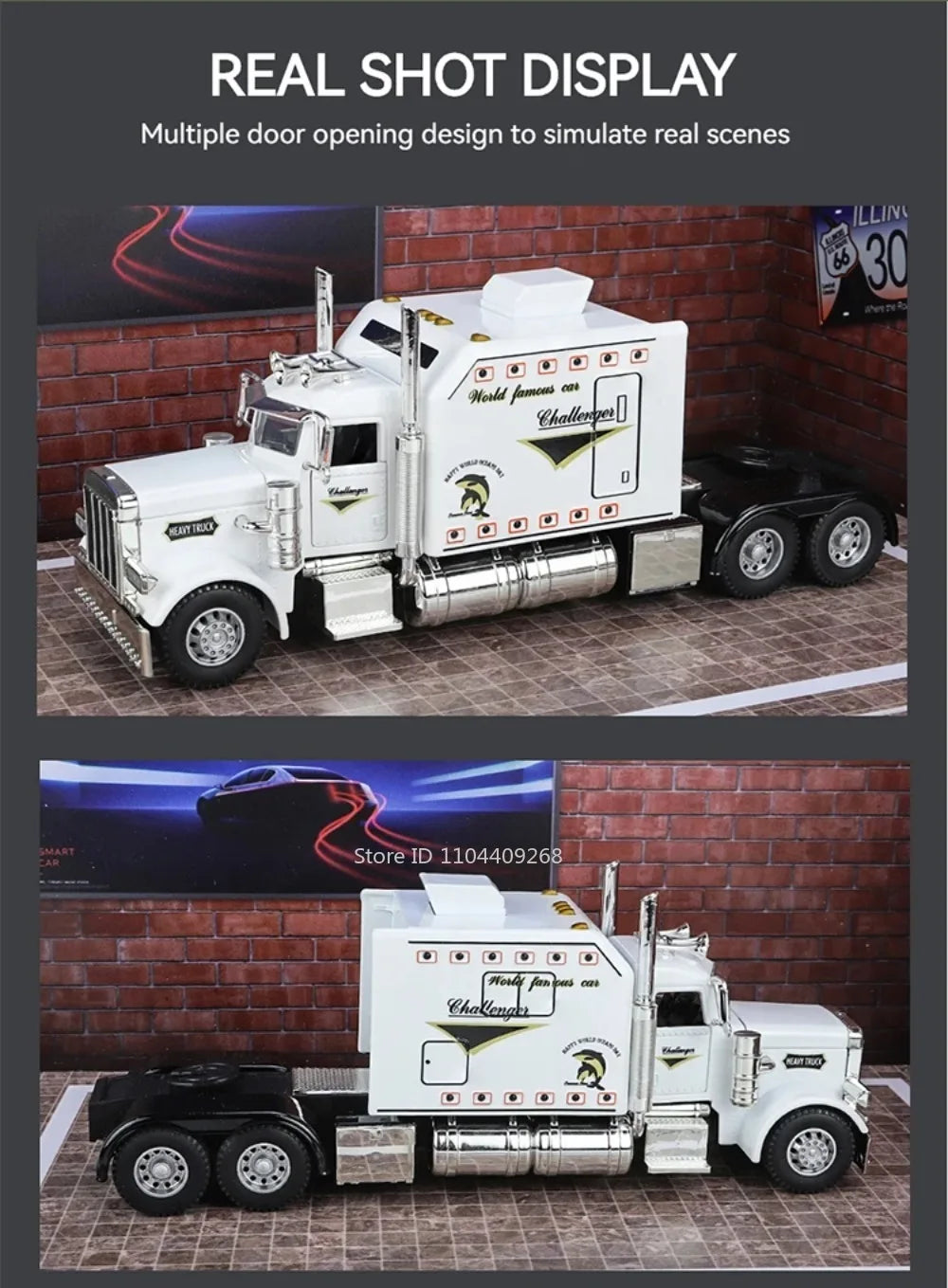 1:24 PETERBILT 389 Truck Toy Walking Tractor Car Model Alloy Die-cast Sound Light Vehicle Models Interior Decoration Present