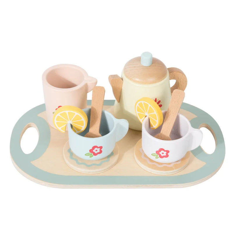 Wooden Tea Set Pretend Play Toy with Teapot and Teacups