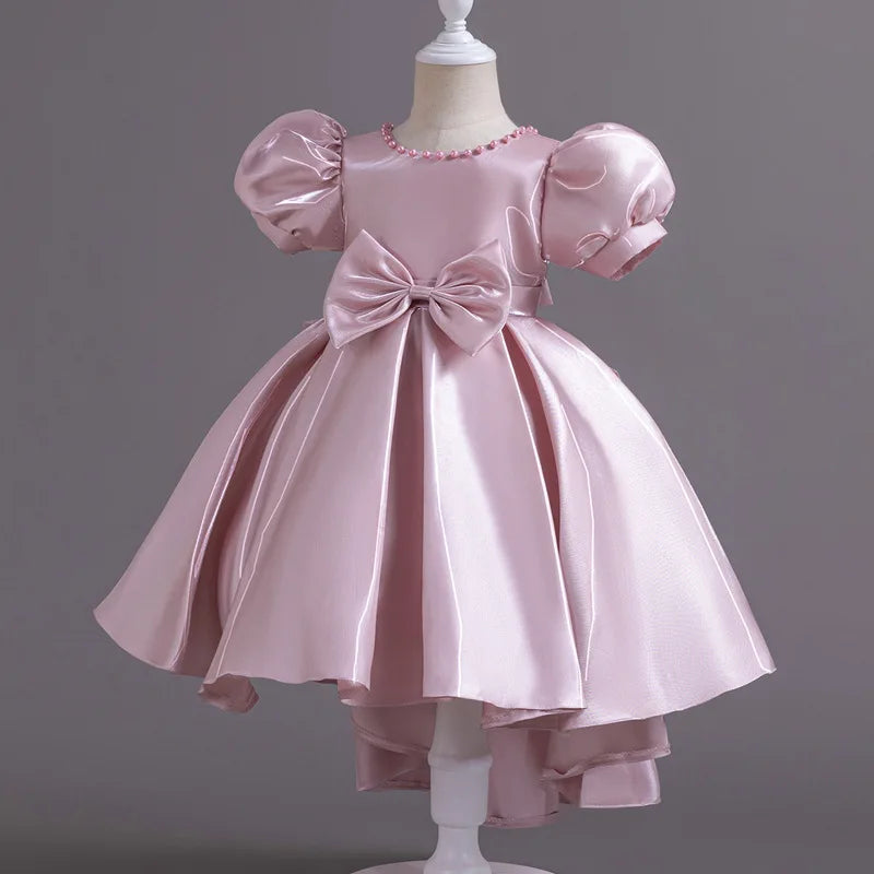 Elegant Backless Flower Girl Dress - Girls' Satin Gown for Pageant, Hosting & Walk Show