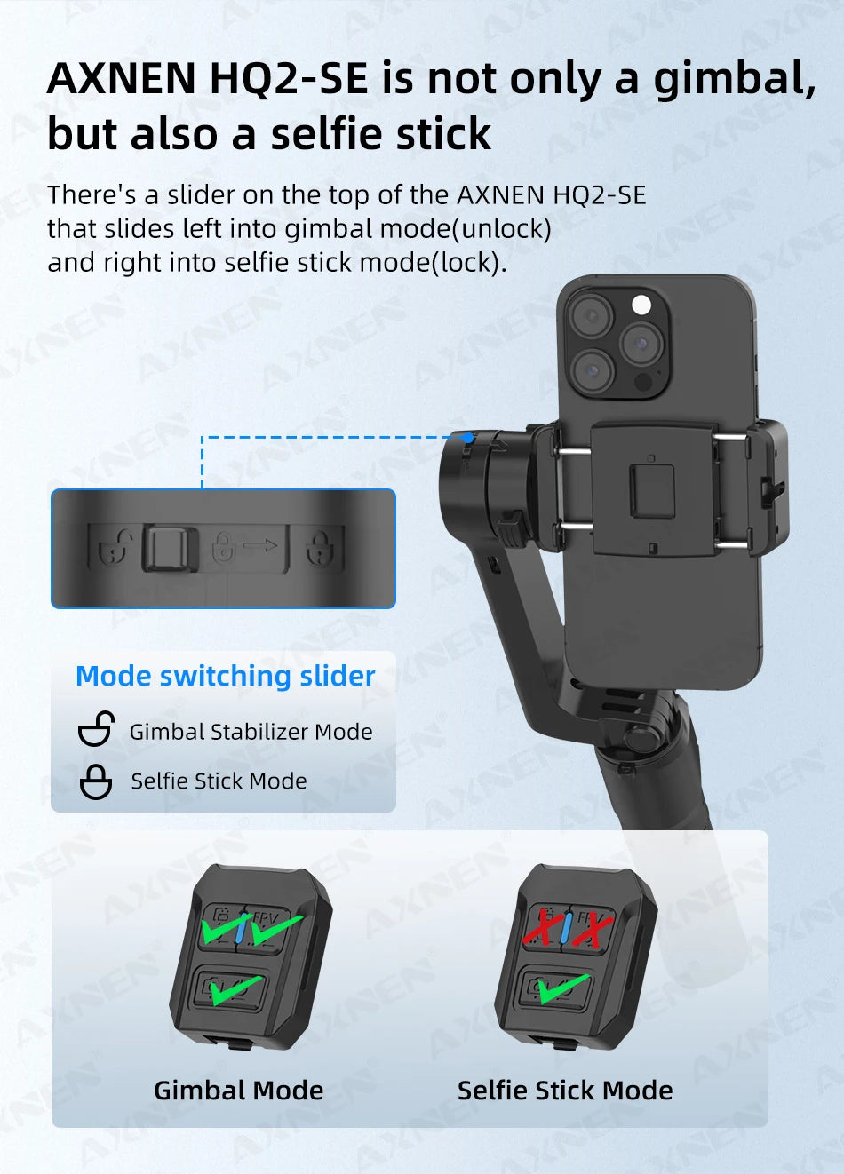 HQ2 SERIES Mobile Phone Stabilizer Handheld Gimbal for Smartphone Gopro Action Camera Extension Rod Selfie Stick Tripod