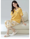 2-Pcs Women’s Summer Cotton Pajama Set – Breathable Short Sleeve Sleepwear with Cute Prints