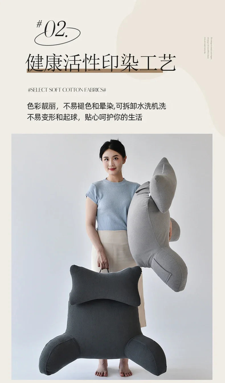 Reading Pillow Dark Grey Backrest with Arms Ultra-Comfy Removable Microplush Cover & Detachable Neck Roll