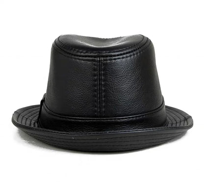 Man High Quality Genuine Leather Jazz Fedora Gentleman Cow Skin Short Brim Fitted Top Hat Male Shows