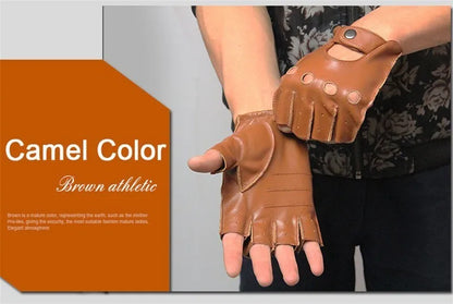 Mens Sheepskin Half Finger Gloves For Fitness Driving High Quality Genuine Leather Gloves Fingerless Brown Driver Sports Cycling