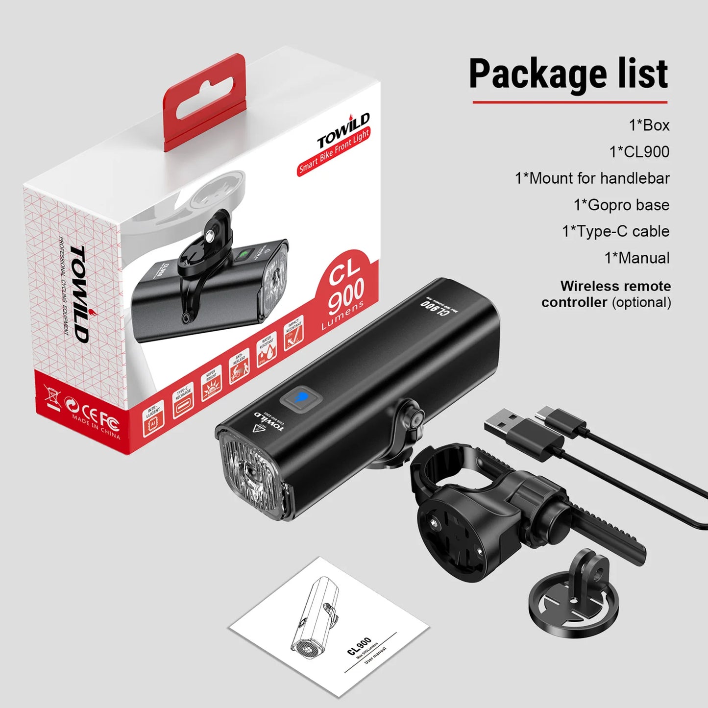 CL600S Bike Light Front Lamp 600 lumens USB Rechargeable LED 2600mAh Bicycle Light IPX6 Waterproof MTB Bicycle headlights