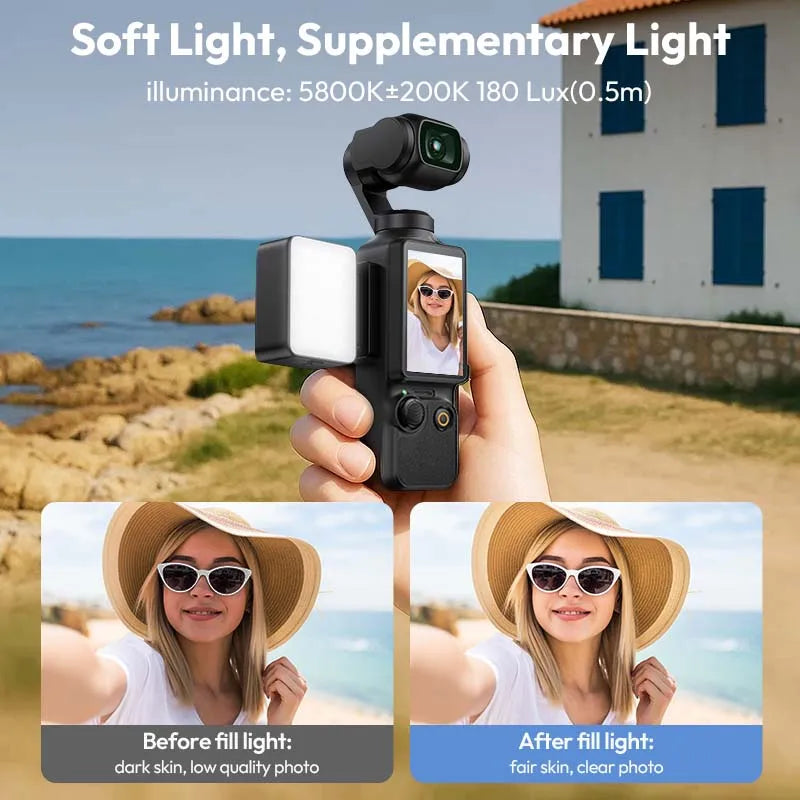 Magnetic Mini LED Video Light for DJI Osmo Pocket 3 – Waterproof Vlogging & Live Streaming Light, 500mAh Rechargeable