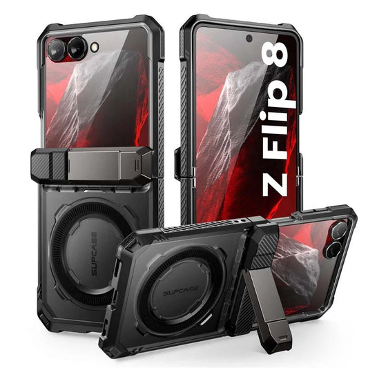 Rugged Magnetic Phone Case with Hinge Protection Kickstand and Front Screen Protector for Samsung Galaxy Z Flip 8