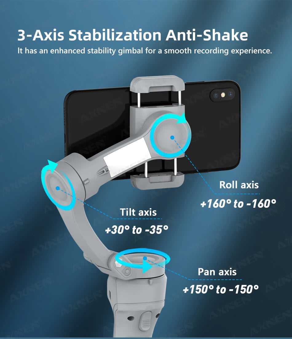 HQ6 3-Axis Gimbal Handheld Stabilizer for Cellphone, with Fill Light, Face Tracking, for iPhone Android Video Recording