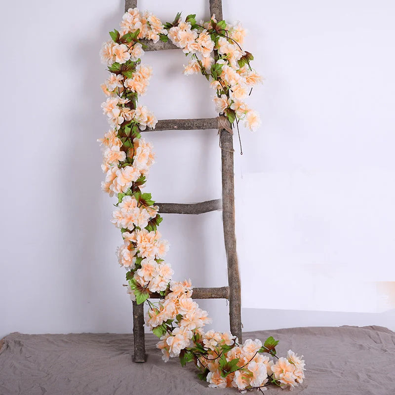 Artificial Hanging Flowers Garland Cherry Blossom Fake Plants Vines for Outdoor Home Wall DIY Wreaths Wedding Arch Garden Decor