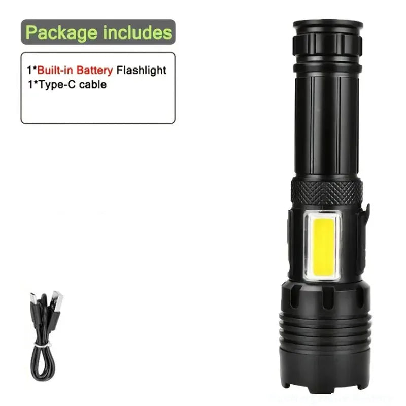 High Power Rechargeable LED Flashlight With COB Side Light And Zoom