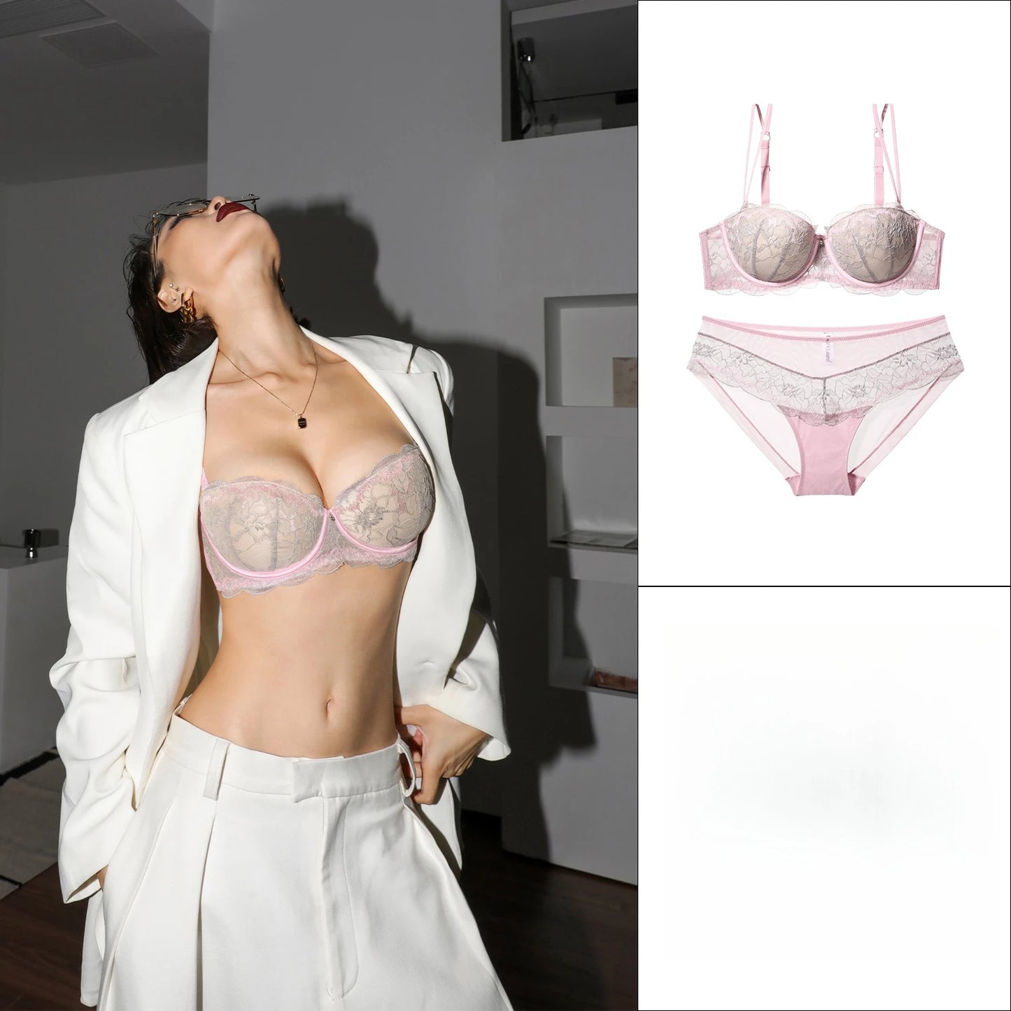 Womens Lace Underwire Minimizer Bra and Brief Set
