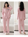 Women’s Winter 100% Cotton Pajama Set – Loose Fit, Turn-Down Collar, Long Sleeves, Cute Pink