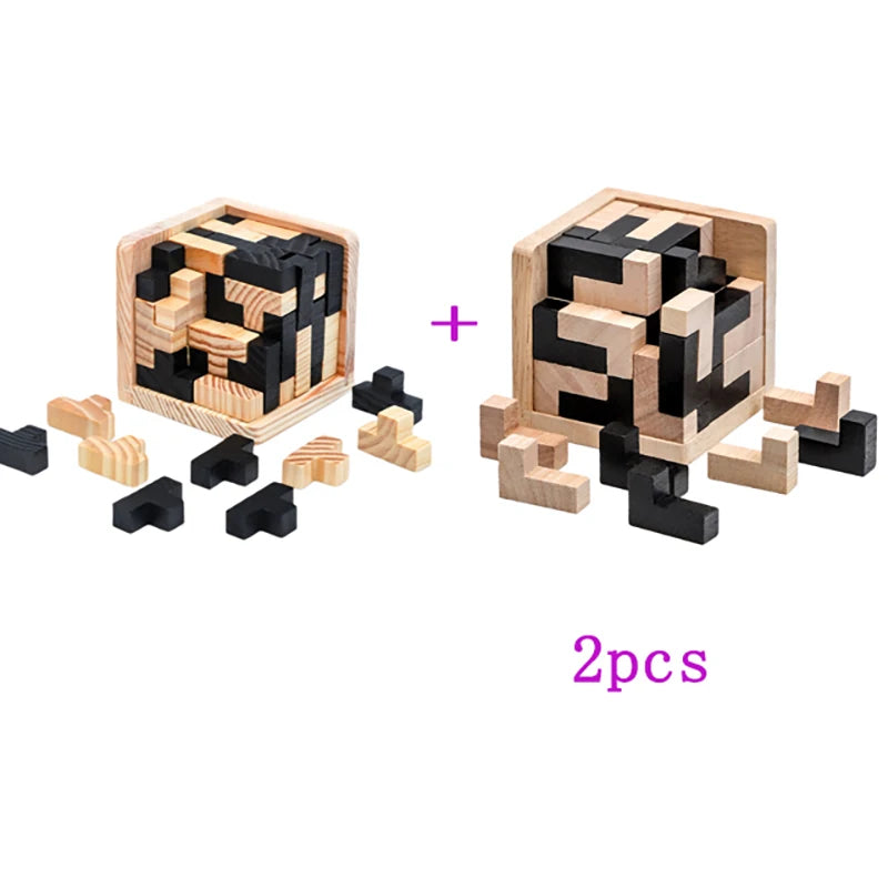Wooden Interlocking Cube Brain Teaser Puzzle
