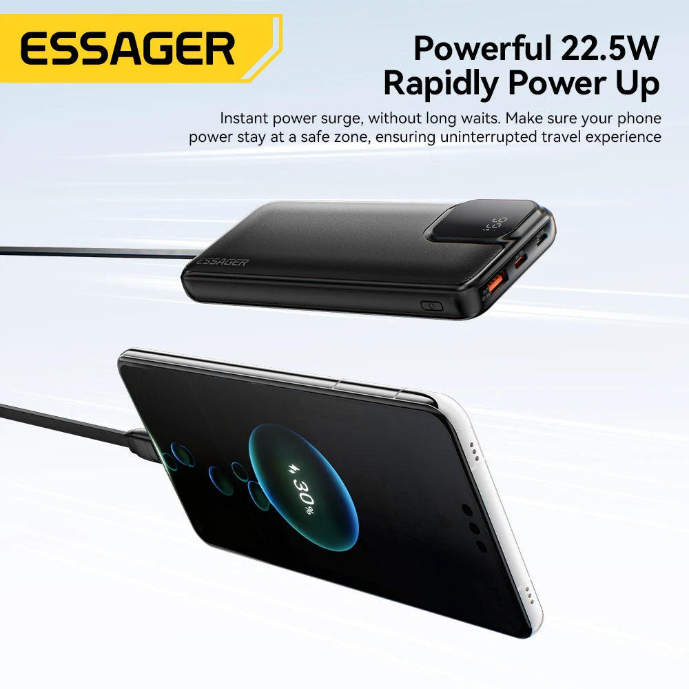 20000mAh Power Bank 22.5W PD Fast Charging with Built-in Type-C & Lightning Cables Digital Display Portable Charger