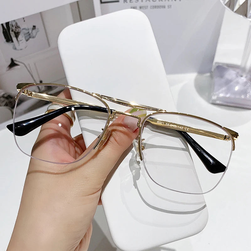 Blue Cat Eye Sunglasses Women Rimless Fashion Glasses Sunglasses