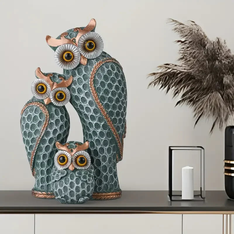 1 Set of 3 pcs Resin Owl Family Figurine Modern Minimalist Art Sculpture Trio Decorative Owl Home Office Desk Decor