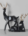 A Couple of 2Pcs Deer Statue Modern Geometric Sculpture Desktop Ornament Figurine Wine Cabinet Cafe TV Showcase Decor