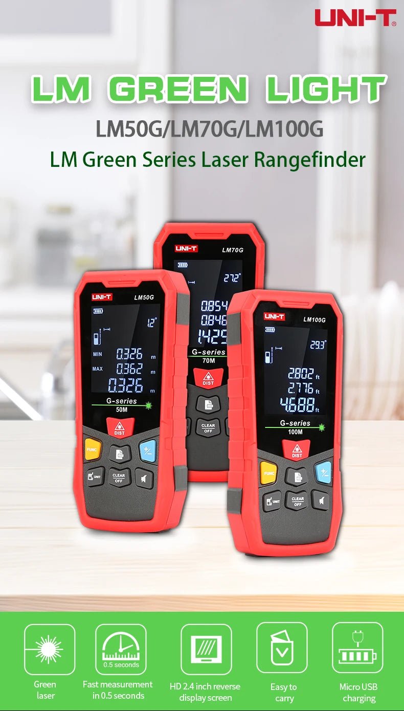 LM50G Handheld Green Laser Rangefinder Indoor and Outdoor Universal Measuring Electronic Ruler 50m 70m 100m