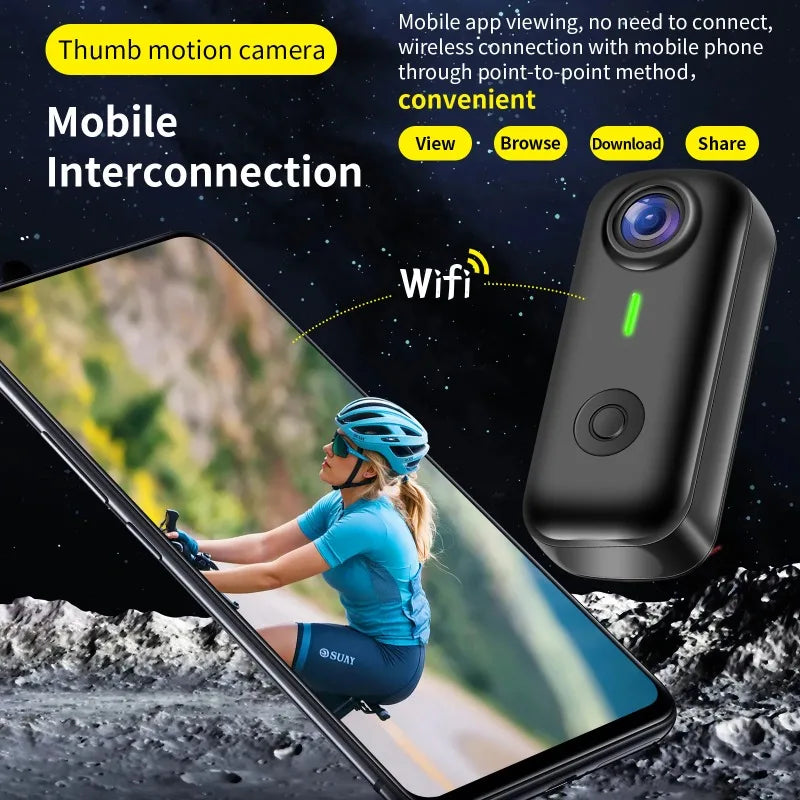 Pocket 2K Mini Magnetic Wearable Action Camera 120 Degree Wide Angle WIFI Hands Free Thumb Cam for Cycling Vlog Outdoor Recording
