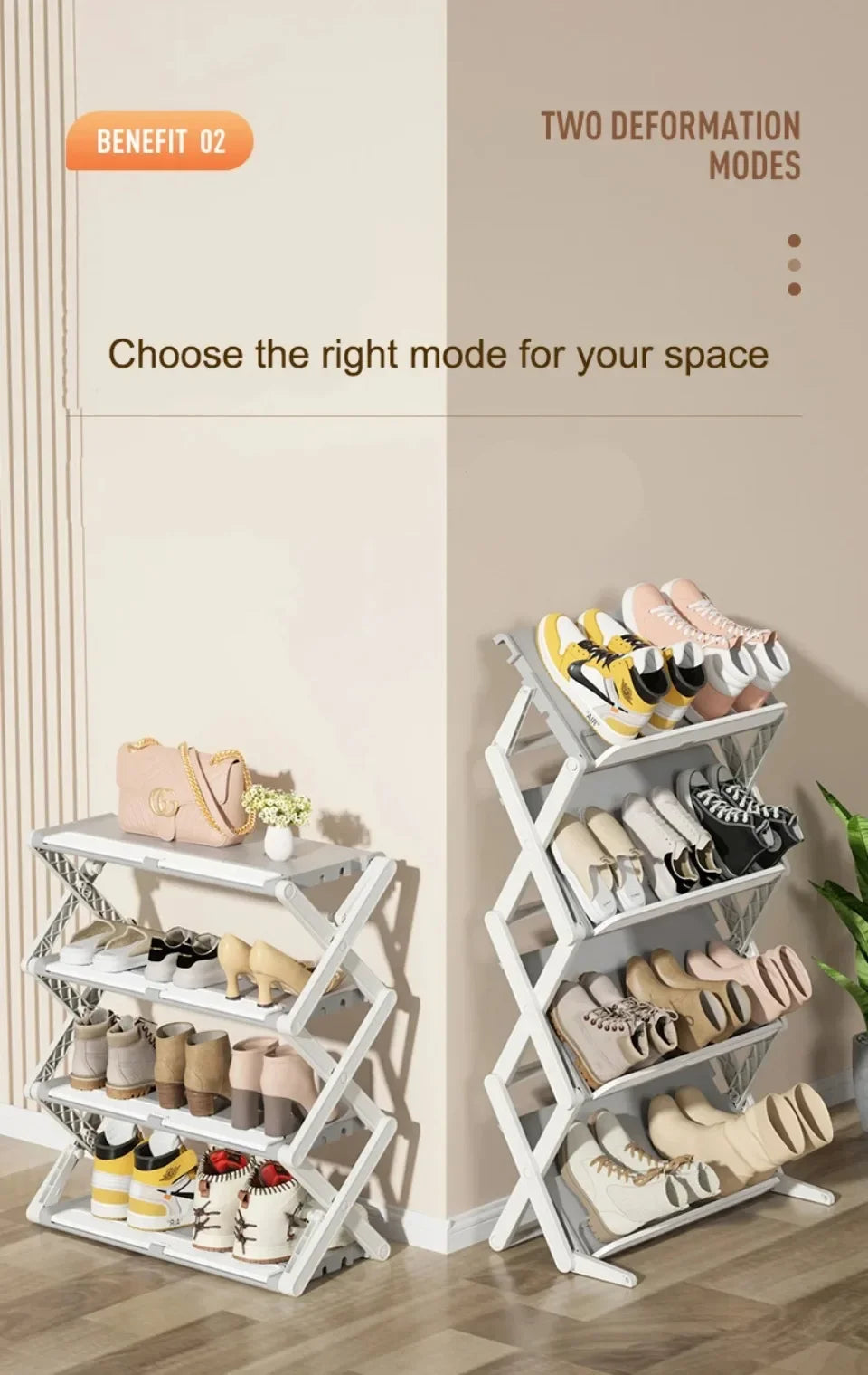 Foldable Shoe Rack Narrow Shoe Organizer Adjustable Shoe Shelf Space Saving Simple Installation-Free Standing Shoe Rack