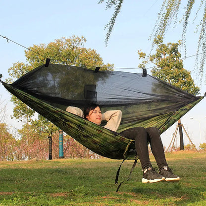 Portable Outdoor Camping Hammock with Mosquito Net High Strength Parachute Fabric Hanging Bed Hunting Sleeping Swing