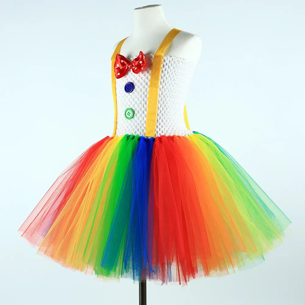 Funny Circus Clown Costume for Girls Carnival Party Dresses Naughty Joker Cosplay Halloween Costume for Kids Fancy Tutu Dress Up