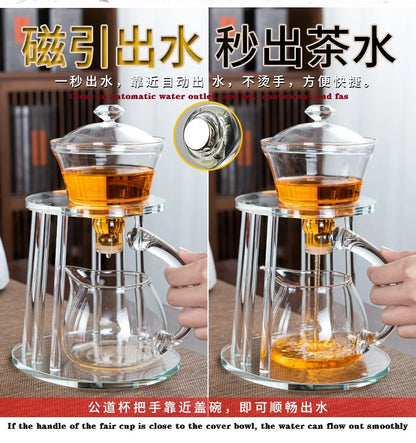 Glass lazy semi-automatic tea set set household Japanese kungfu tea cup magnetic suction Teapot Tea Making artifact to drink tea